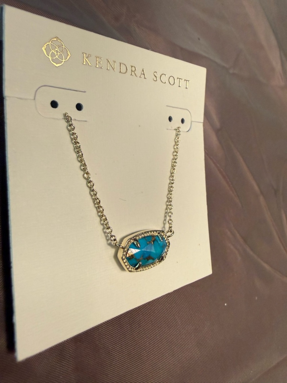 NWT Kendra Scott Elisa Gold Pendant Necklace Bronze Veined Turquoise Magnesite - Picture 3 of 7